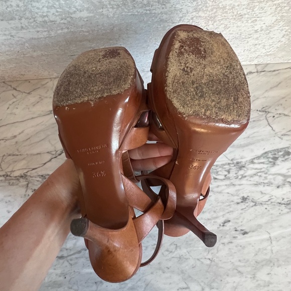 YSL Saint Laurent Tribute platform heels tobacco leather sz 36.5 - Picture 2 of 14